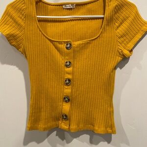 Yellow Button-Up Ribbed Top